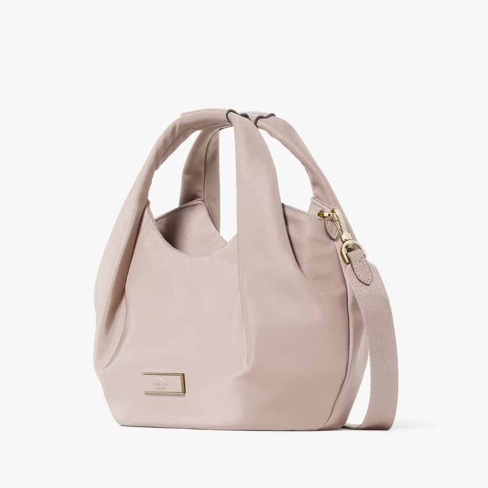 Kate Spade Carter Nylon Small Pleated Crossbody/Satchel -Cozy Grey, NWT $375